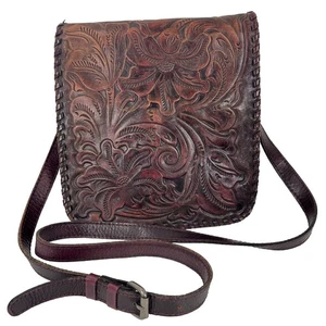Borsa a tracolla Patricia Nash Florence Granada in pelle marrone lavorata floreale - Foto 1 di 16