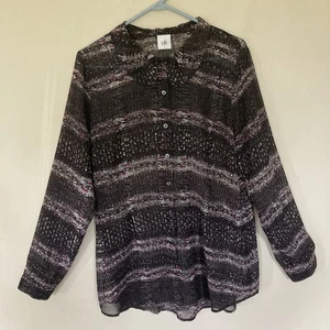 CAbi Sheer Confetti Print Long Sleeve Blouse 3249 Womens; Size L - Picture 1 of 7