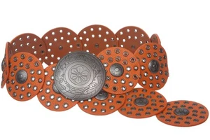 3 1/2" (90 mm) Wide Ladies Wide Boho Disc Concho Leather Belt - Picture 1 of 28