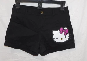 NWT - Girls' Twill "Hello Kitty" Cuffed Shorts - Black - Sz  M (7/8) - Picture 1 of 2