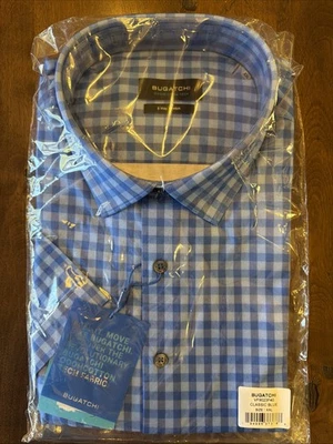 Bugatchi Men's OoohCotton Short Sleeve Shirt - Blue Plaid- Size 2XL - NWT - Image 1 of 2
