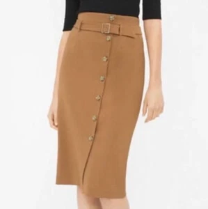 White House Black Market Rock 0 Midi Knopf Gürtel minimalistisch Karriere Büro hellbraun - Bild 1 von 12