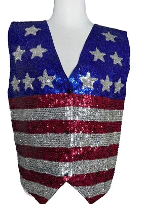 Patriotic Full Sequined American U.S.A. Flag Vest Women Size M Sparkle Stars - Image 1 of 4