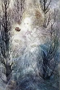 Sulamith Wulfing 1978 GIRL in AUTUMN FOREST FALLING LEAF Vintage Print Matted - Picture 1 of 9