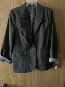 Daisy Fuentes Layer Me Chic XL Blazer Jacket Charcoal Combo Stripe NWT - Picture 1 of 7