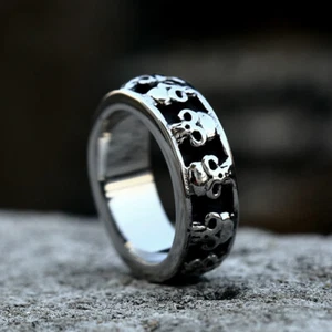 Gothic Circle Skull Band Ring Stainless Steel Men Women Skull Wedding Band Ring - Picture 1 of 4