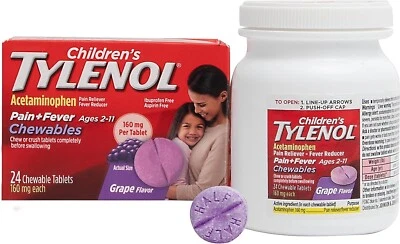 Gotas para tosse Tylenol mastigáveis infantis, uva, 24 unidades - Imagem 1 de 4