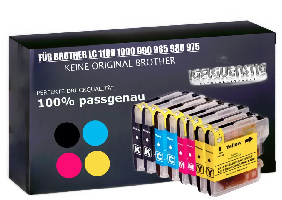 8 Patronen für kompatibel Brother DCP195C MFC5890CN 490CW DCP145C LC980 LC1100XL - Bild 1 von 4
