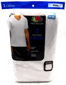3 White 3XL 54-56 Inch V-Neck T-Shirts Fruit Of The Loom Tagless 3EG 137-142 CM - Picture 1 of 5