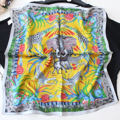 2025 Silk Scarf Bandanna Elephant Print Office Necktie Turban Hairband 21" - Image 1 of 4