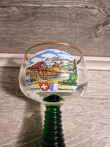 Luzern Kapellbrücke, Genuine Luminarc, Souvenir Beehive Green Stem Glass Vintage - Picture 1 of 6