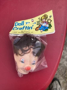Vintage 70's Doll Craftin Lady Clown Head 3" - Mangelsen's NOS - Picture 1 of 1