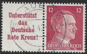 WWII GERMANY 🔥MARGIN German RED Cross🔥HITLER 12Pf.🔥1942 Used PAIR Rare🔥VF - Picture 1 of 2