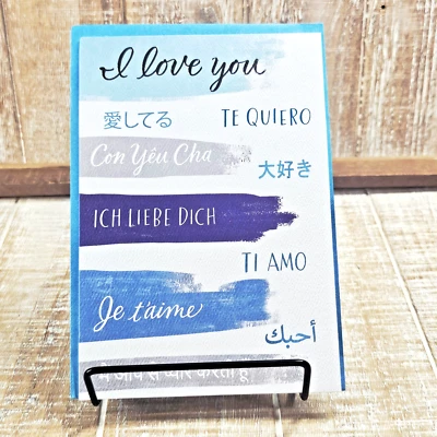 Tarjeta del Día del Padre American Greetings I Love You Idiomas Marido Azul Foto 1 de 4