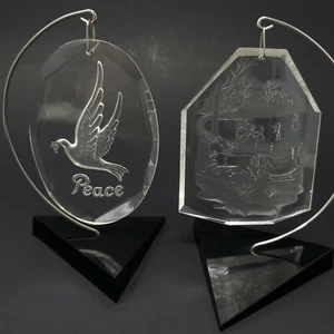 2 decoraciones vintage Henco cristalinas, paz y currier e Ives - Imagen 1 de 7