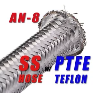 AN 8 8AN 7/16" 11mm Stainless Steel PTFE Ethanol Fuel Oil Hose Line 5ft - Foto 1 di 4