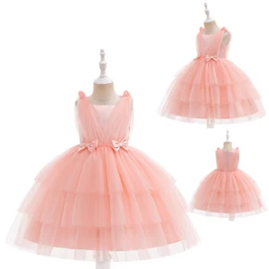 Kids Flower Girl Bow Princess Dress for Girls Party Wedding Bridesmaid Gown - Picture 1 of 10