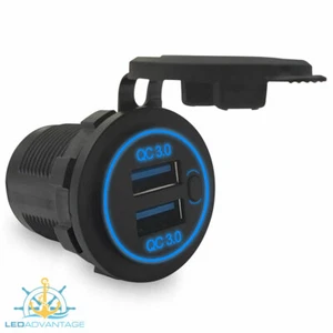 Autocaravana barco 12 V 24 V QC3.0 carga rápida doble USB retroiluminado azul LED - Imagen 1 de 5