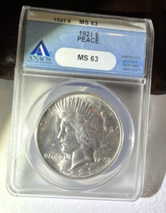 1921 Peace Silver Dollar ANACS MS63 BLAZER - Picture 1 of 8