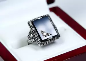900 Silber - antiker - Jugendstil Herren-Ring - Onyx - 0.05 ct Diamant - Bild 1 von 8