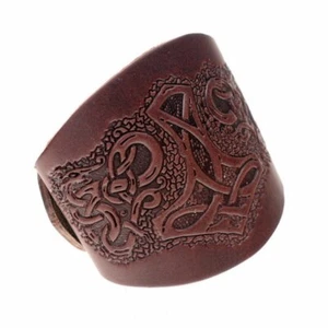 Geprägtes Armband "Mjölnir", Mittelalter LARP Lederarmband Armschützer Leder - Picture 1 of 4