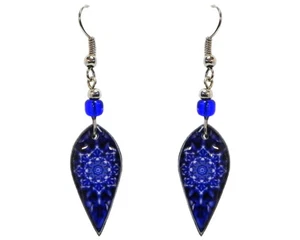 Blue Mandala Dangle Earrings Trippy Psychedelic Art Graphic Boho Hippie Jewelry - Picture 1 of 1