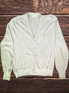 Vintage Izod LaCoste Gray Grandpa Cardigan Sweater Button Up V-Neck Size L - Picture 1 of 13