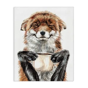 Stupell Industries Happy Fox with Coffee Canvas Wall Art Design by Holly Sime... - Picture 1 of 10