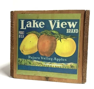 Caja de madera vintage vista al lago manzanas Pajero Valley Growers Riverside California - Imagen 1 de 6