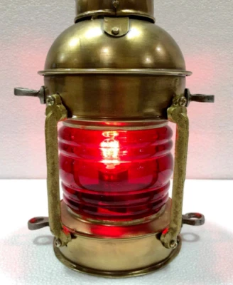 Red Lamp Maritime Antique Ship Lantern Boat Light Home Décor Lamp - Image 1 of 4