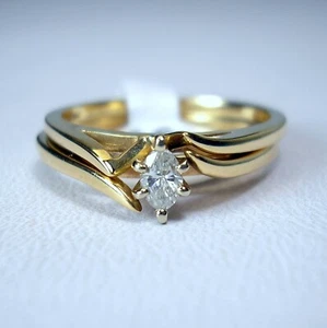 Natürlicher Diamant 0,13 ct Marquise-Schliff 14 K Gelbgold Hochzeit Set war 895 $ Video - Bild 1 von 15