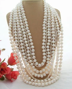 9 Strands Freshwater Cultured White Pearl Statement Necklace  21"-30" - Picture 1 of 6