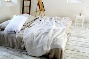 Thick 100% linen throw blanket heavy weight natural color flax softened coverlet - Picture 1 of 8