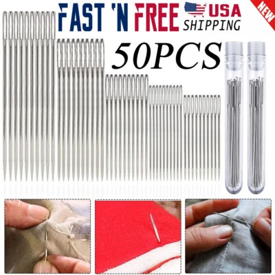 50 PIEZAS Agujas de Ojos Grandes con Tubo de Almacenamiento para Coser a Mano Costura Artesanal Tamaño 5 Foto 1 de 4