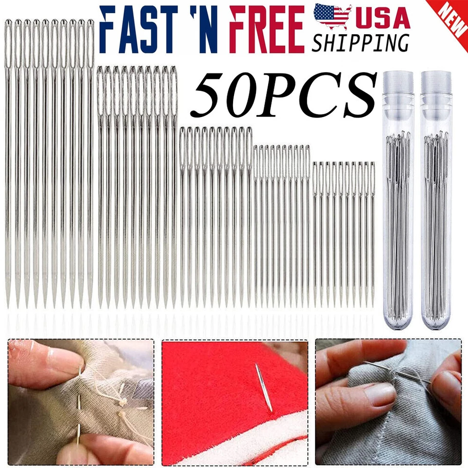 50PCS Large-Eye Needles with Storage Tube for Hand Sewing Stitching Craft 5-Size - Image 1 of 4