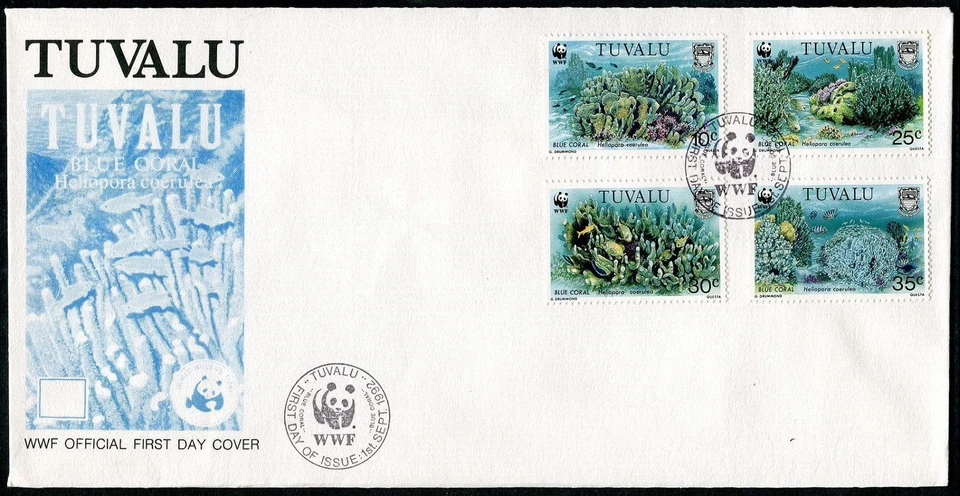 Tuvalu 617-620, FDC. Michel 638-641. WWF 1992. Blue Coral. - Image 1 of 1