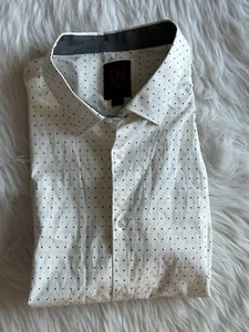 Linea Uomo Men’s 5X Yellow Navy Dot Button Up dress Shirt Short Sleeve BIN A - Picture 1 of 5