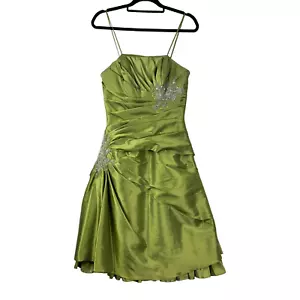 Veni Infantino Lime Green Satin Cocktail Prom Bridesmaid Dress Formal UK 10 - Picture 1 of 8