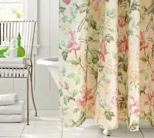 Beautiful Peony Flower Ivory Button Hole Shower Curtain + Free 12 Hook Ring - Picture 1 of 9