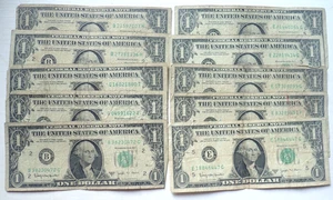 Lot of (10) Series 1963 B "BARR Notes" ONE Dollar Notes - Well Circulated - Picture 1 of 3