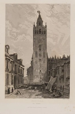 C. ROSÉE (*1804), Stadtansicht mit Giralda, Glockenturm, Sevilla, Sst. Romantik - Bild 1 von 4