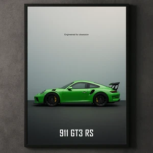 Porsche 911 GT3 RS Poster – Green Supercar Wall Art for Car Lovers & Collectors - Picture 1 of 30