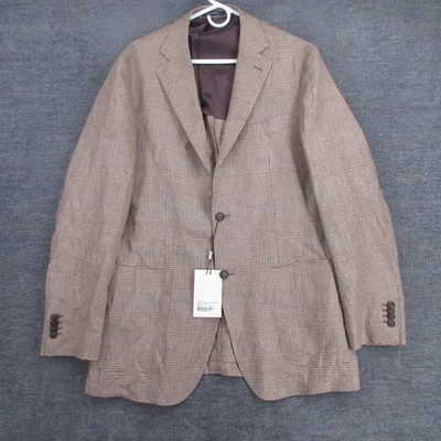 Suitsupply Suit Jacket Mens 44L Slim Beige Houndstooth Plaid Havana Irish Linen - Image 1 of 4