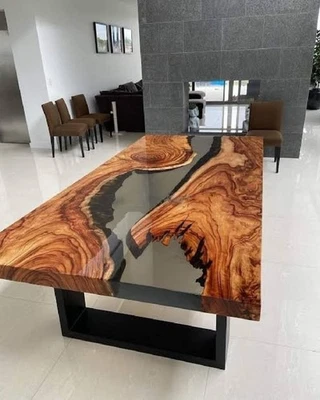 Black Epoxy Resin Dining Table - Inspired River Acacia Wood Modern Furniture Dec - Image 1 of 4