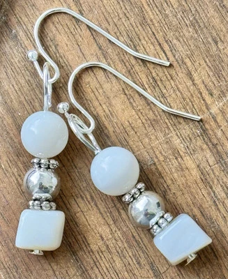 Silver and Mother of Pearl Dangle Earrings. Summer. Beach. Ocean - Image 1 of 3
