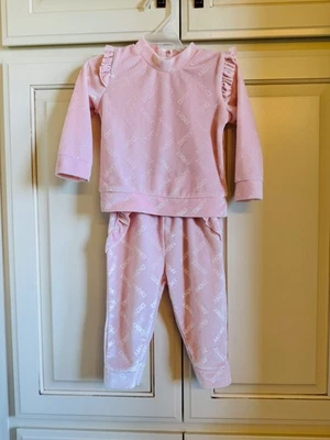 Baby Girl DKNY Pink Velour Pant Set w/Ruffles on Top & Bottom Size 9-12 Months - Image 1 of 4