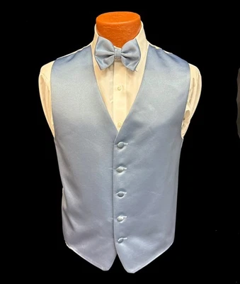 Men's Brandon Michael Blue Satin Tuxedo Vest with Bow Tie Size Medium M - Image 1 of 4