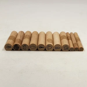 Stamps by Judith 11 Pc Stick & Mini Peg Rubber Stamps Wood Mounted Craft Lot Vtg - Picture 1 of 14