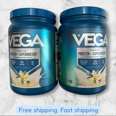 FOR 2 Vega Premium Protein + Supergreens Creamy Vanilla 1lb 2oz Exp06/26+ NEW - Image 1 of 2