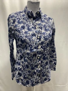 Duluth Trading Co Women’s XS Blue White Floral Long Sleeve Button Up Top - Picture 1 of 12